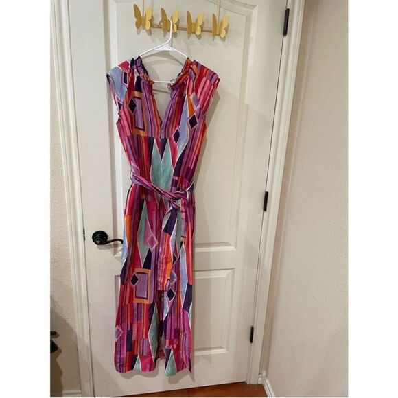 Anthropologie Ranna Gill Printed Ruffle V-Neck Wide-Leg Jumpsuit size small - Picture 3 of 7